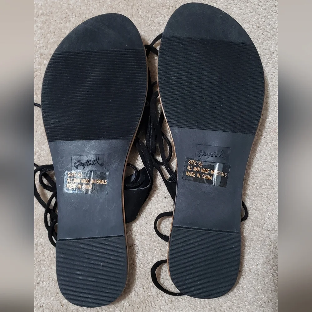 Black Stretch Suede Qupid Women's Sandals, Style ATHENA-1169, in Size 8.5 - Picture 3 of 5